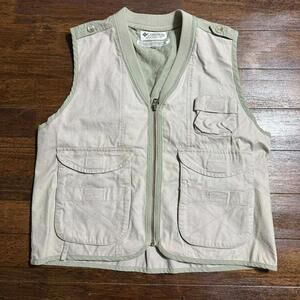 VTG Columbia Fishing Outdoor Vest Womens Size S Beige Khaki Cotton Pockets